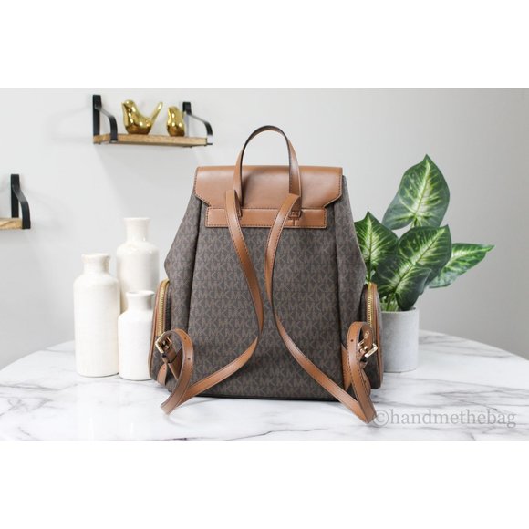 NWT Michael Kors Jet Set Large Brown Signature PVC Chain Backpack Flap Book Bag - Picture 3 of 10